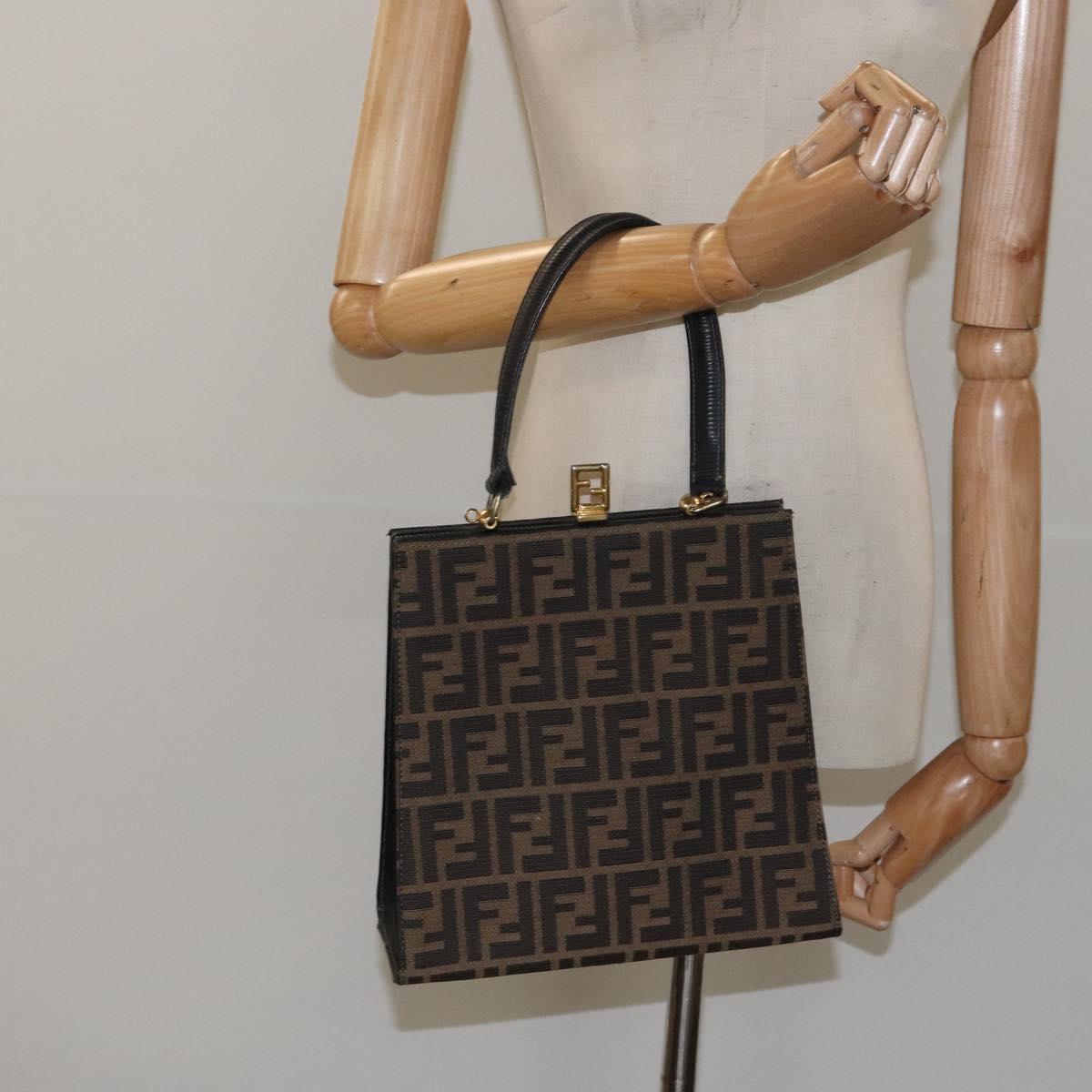 FENDI Zucca Canvas Hand Bag Brown Black gold Auth BD1571V