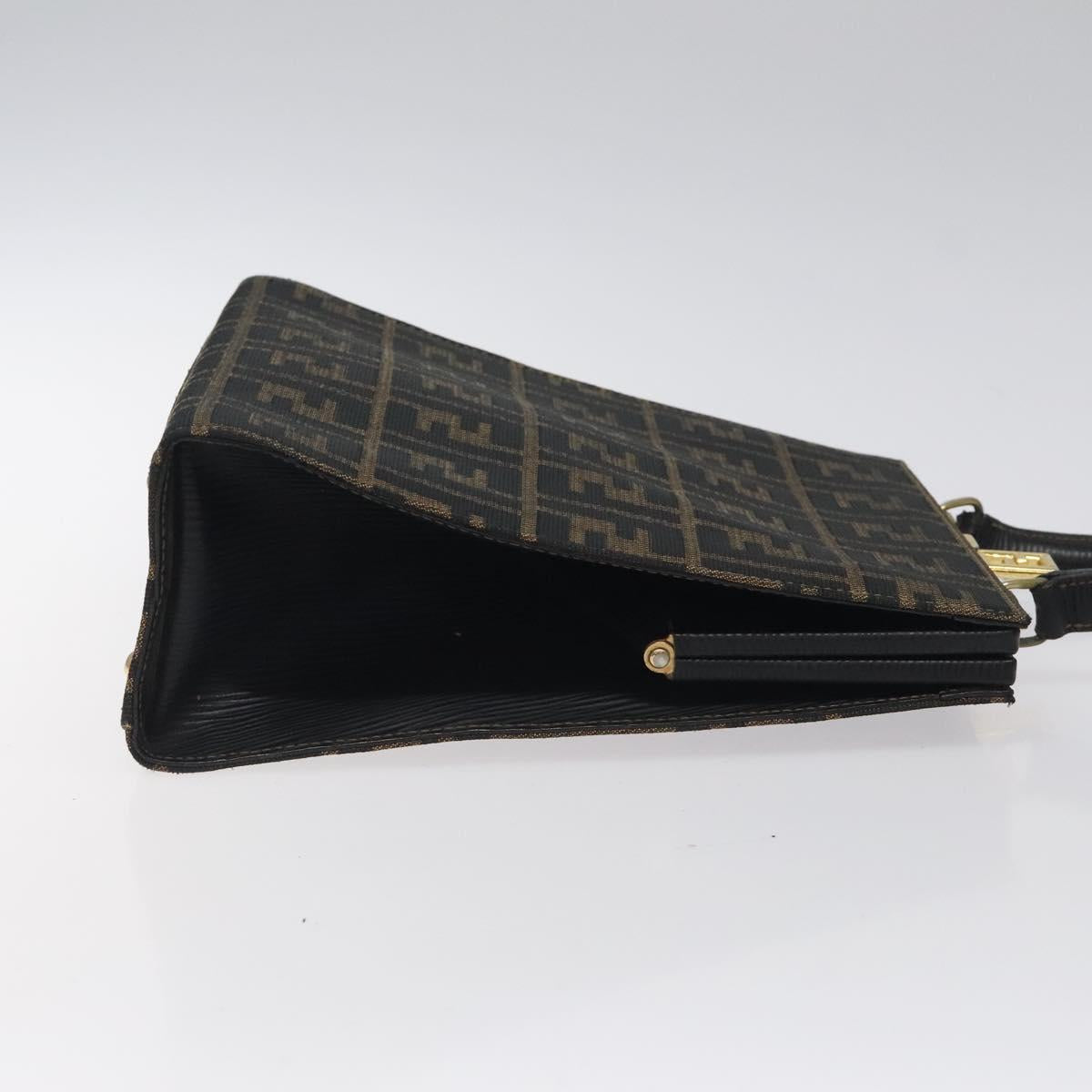 FENDI Zucca Canvas Hand Bag Brown Black gold Auth BD1571V