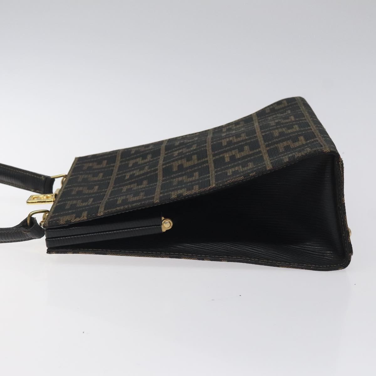FENDI Zucca Canvas Hand Bag Brown Black gold Auth BD1571V