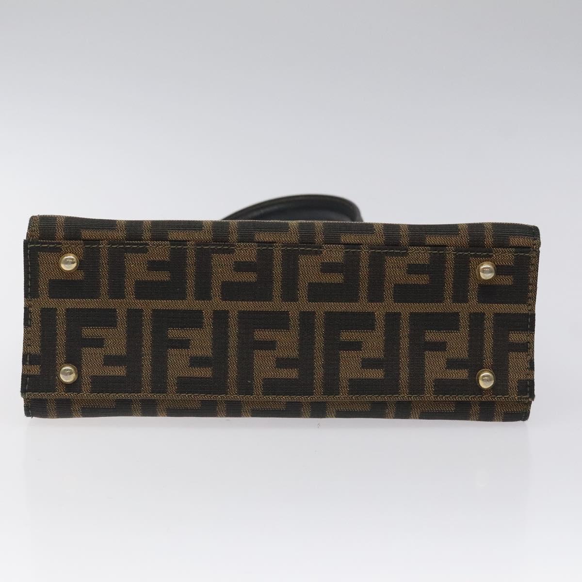 FENDI Zucca Canvas Hand Bag Brown Black gold Auth BD1571V