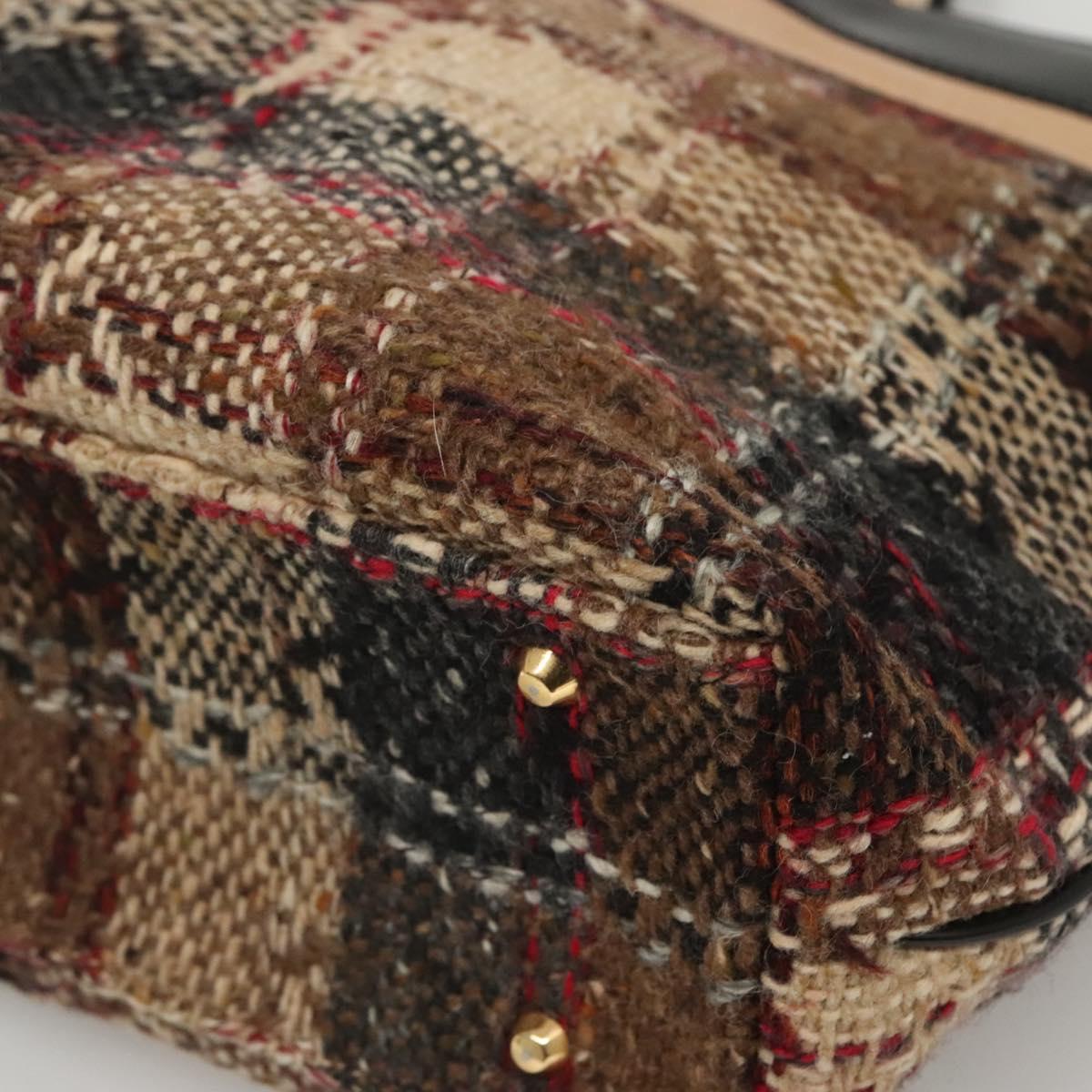 BURBERRY Nova Check Hand Bag Wool Brown Gold black Auth BD1582