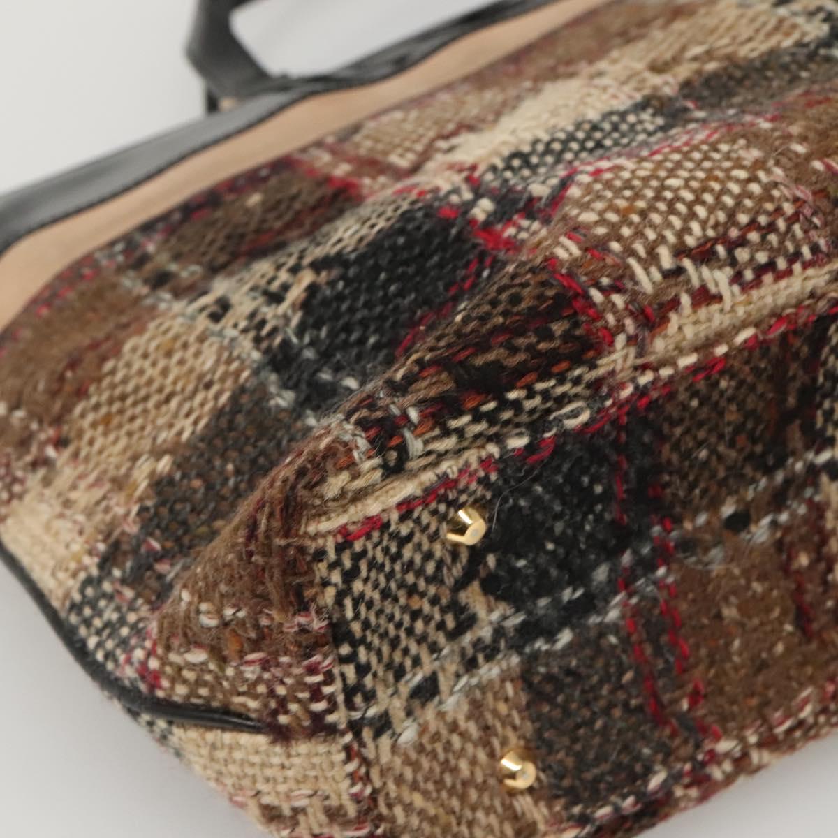 BURBERRY Nova Check Hand Bag Wool Brown Gold black Auth BD1582
