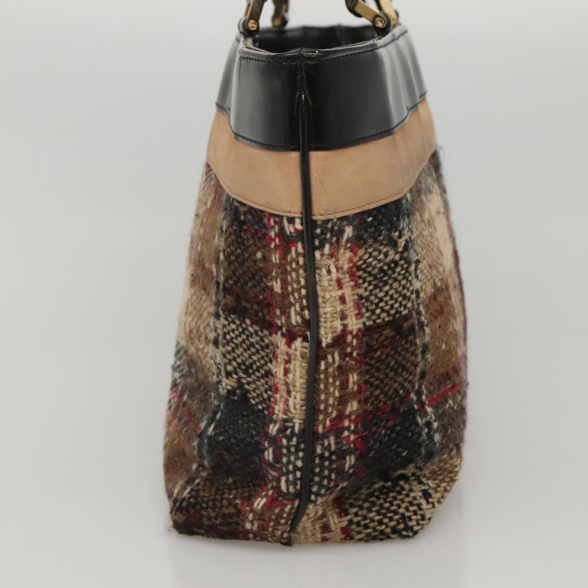 BURBERRY Nova Check Hand Bag Wool Brown Gold black Auth BD1582