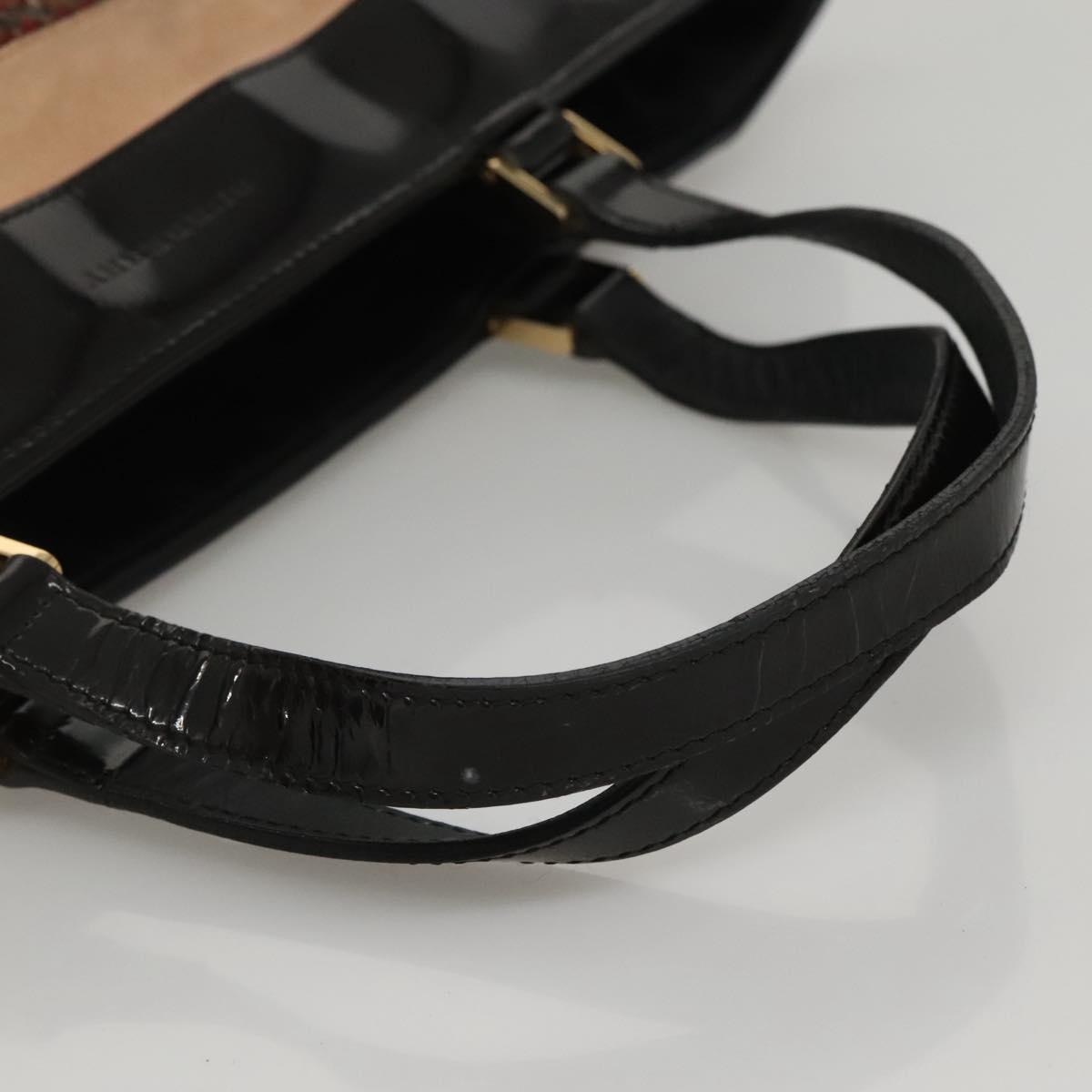 BURBERRY Nova Check Hand Bag Wool Brown Gold black Auth BD1582