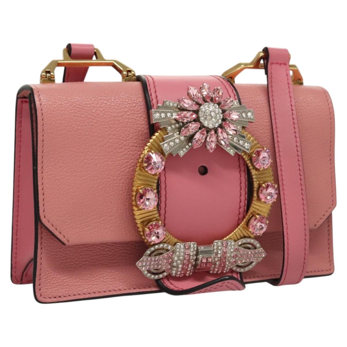 Miu Miu Shoulder Bag Leather Pink Gold Auth BD1584AM