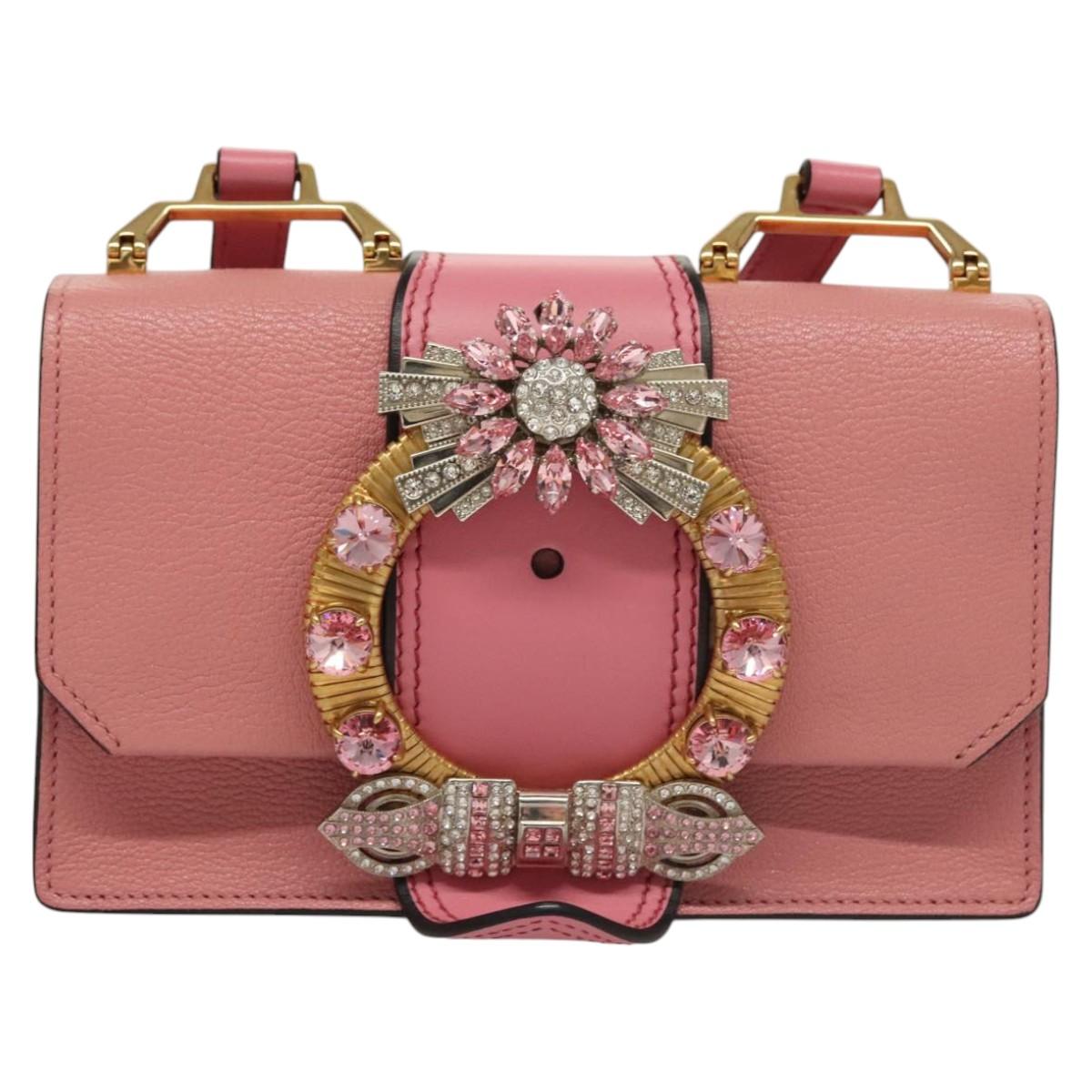 Miu Miu Shoulder Bag Leather Pink Gold Auth BD1584SAM