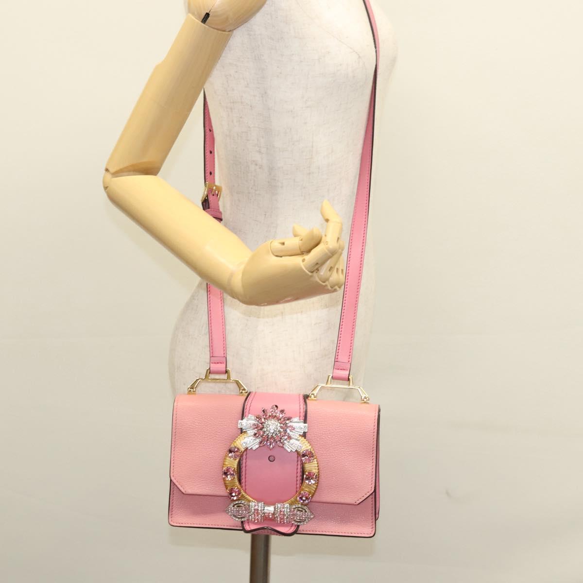 Miu Miu Shoulder Bag Leather Pink Gold Auth BD1584SAM