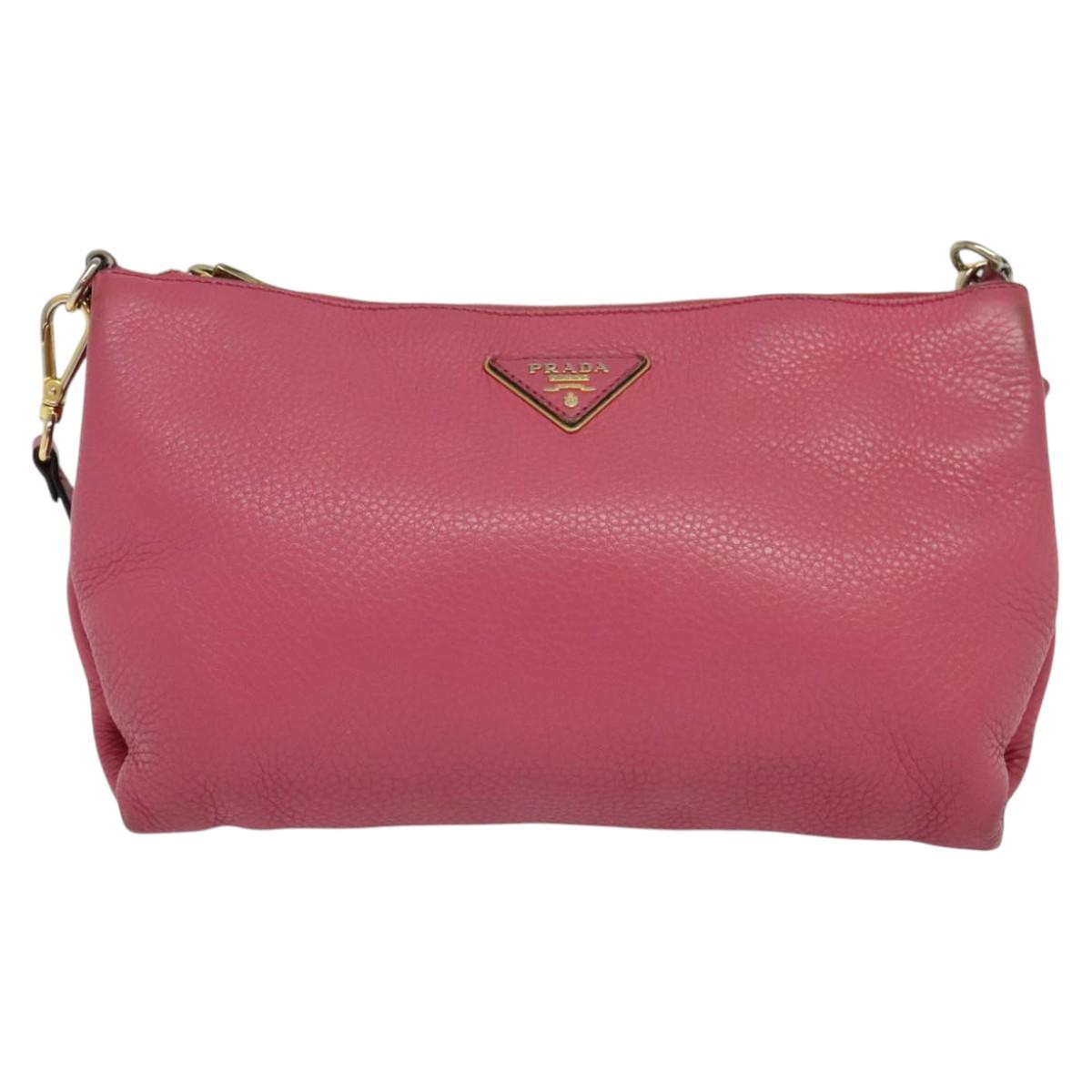 PRADA Shoulder Bag Leather Pink Gold Auth BD1620