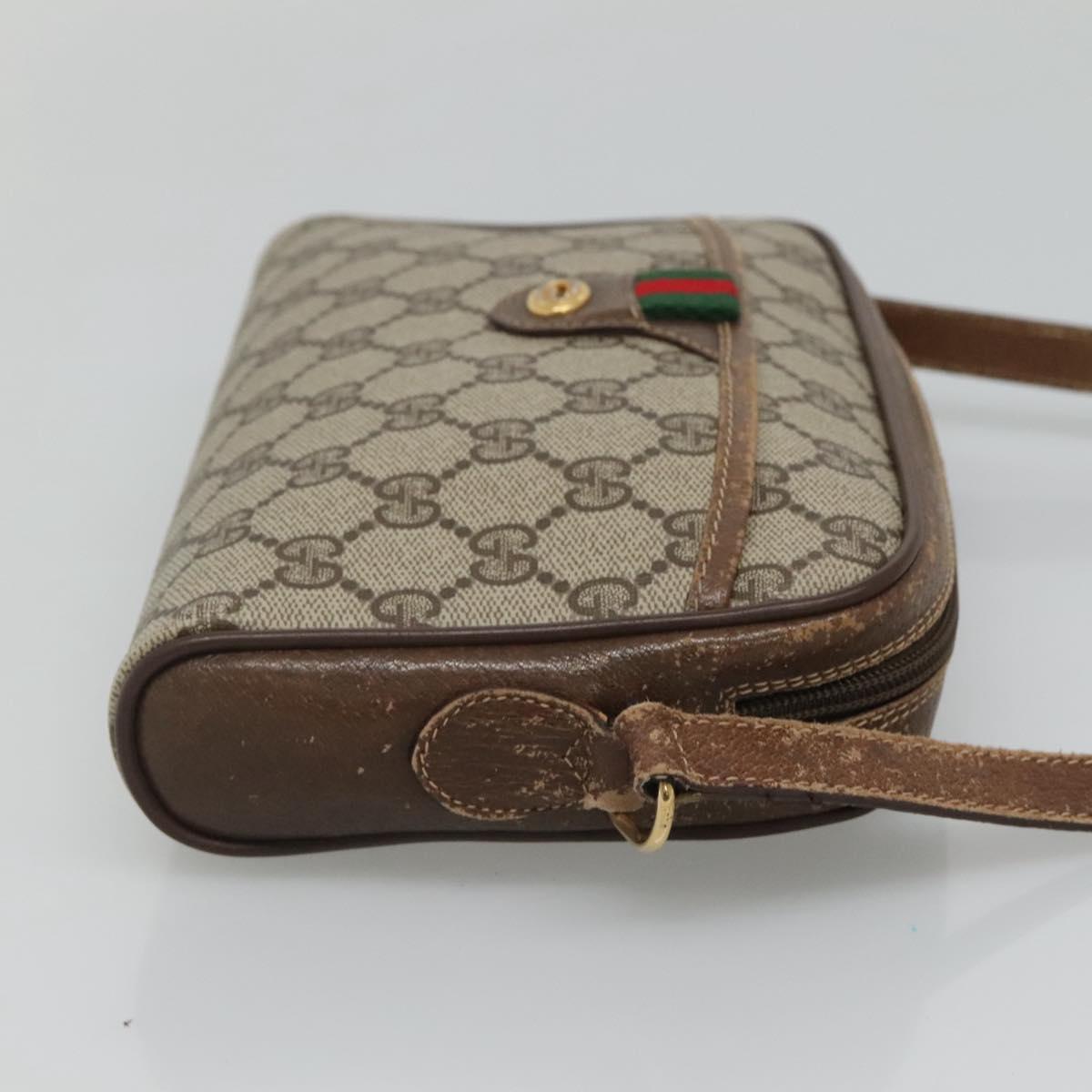GUCCI GG Supreme Web Sherry Line Bag PVC Beige Gold 116 02 089 Auth BD1622