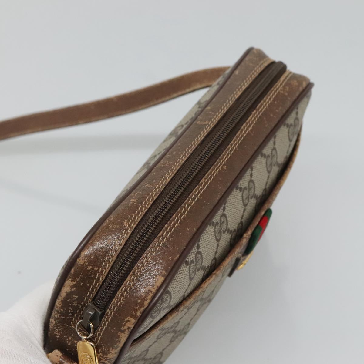 GUCCI GG Supreme Web Sherry Line Bag PVC Beige Gold 116 02 089 Auth BD1622