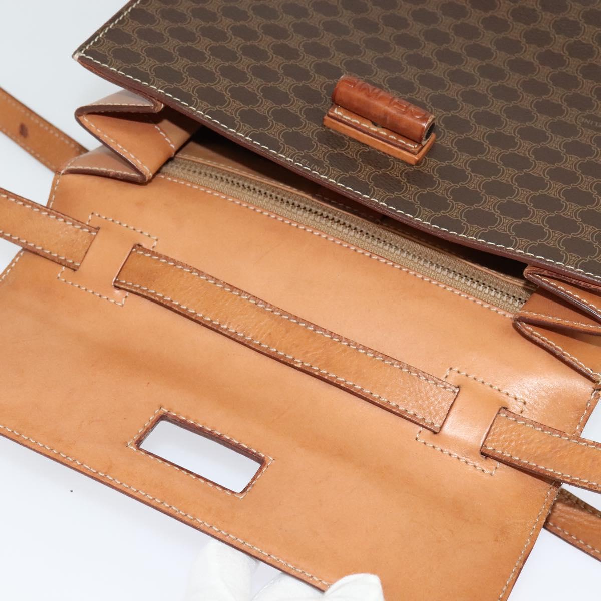 CELINE Macadam Canvas Hand Bag PVC Leather 2way Brown Gold Auth BD1624