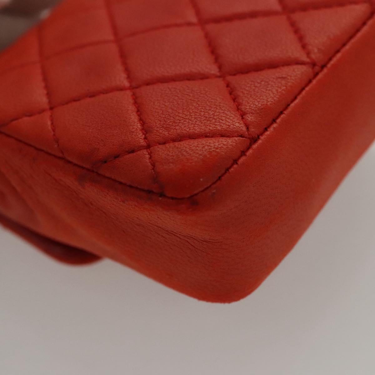 CHANEL Mini Mini Matelasse Charm Lamb Skin Orange CC Auth BD1634