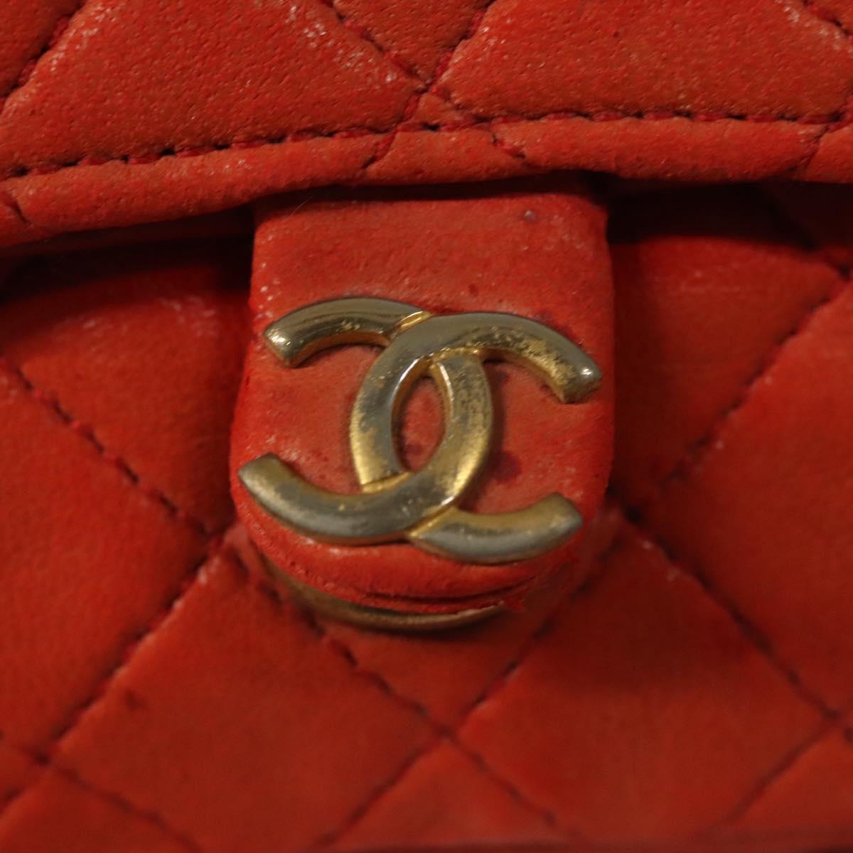 CHANEL Mini Mini Matelasse Charm Lamb Skin Orange CC Auth BD1634