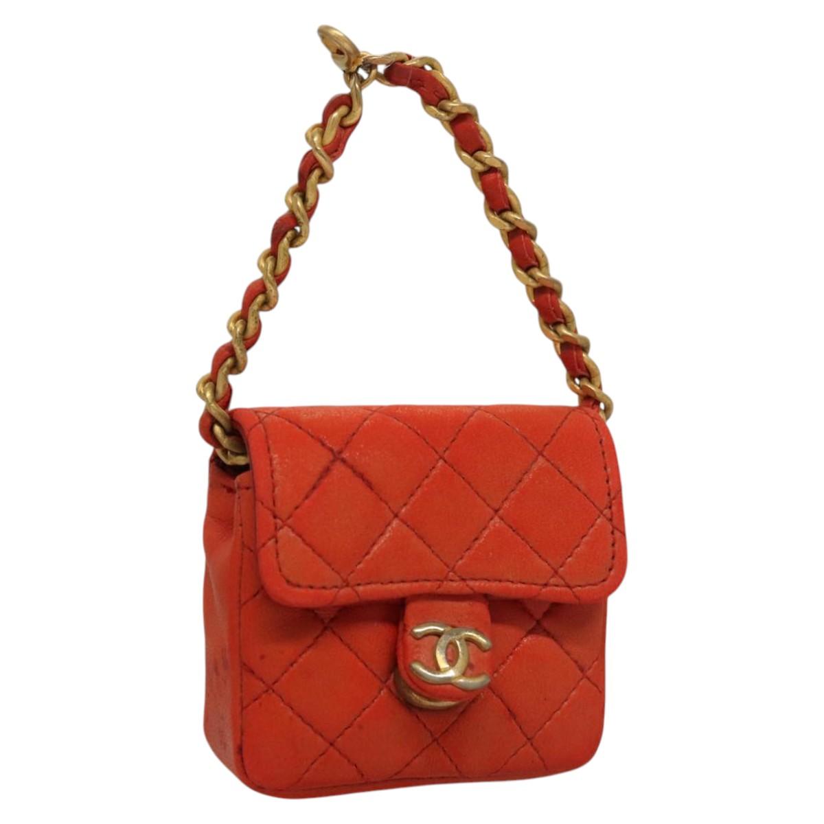 CHANEL Mini Mini Matelasse Charm Lamb Skin Orange CC Auth BD1634