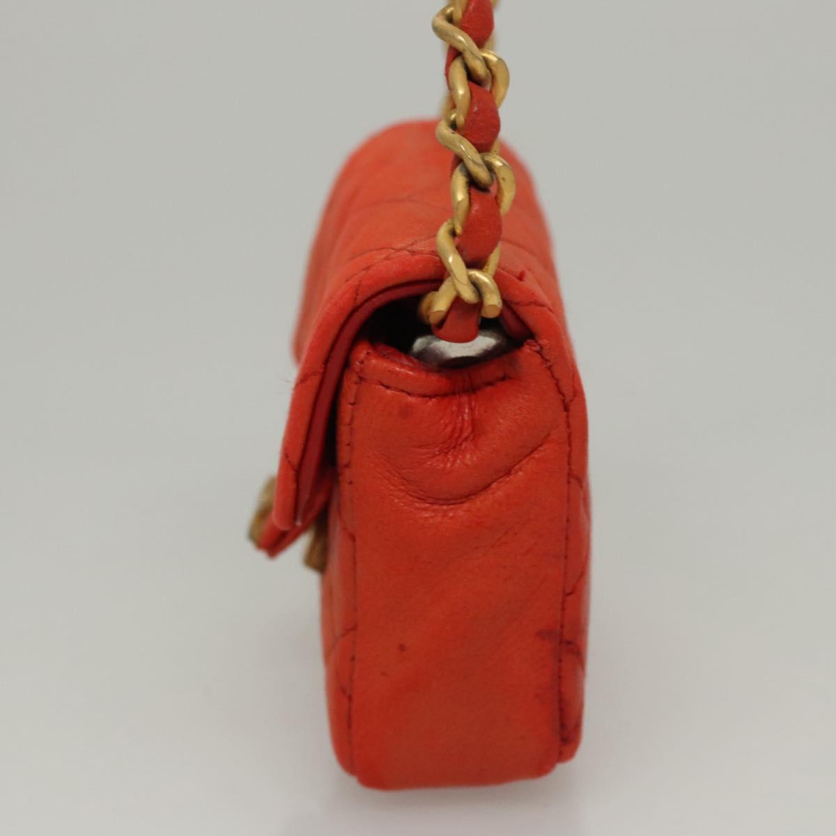 CHANEL Mini Mini Matelasse Charm Lamb Skin Orange CC Auth BD1634