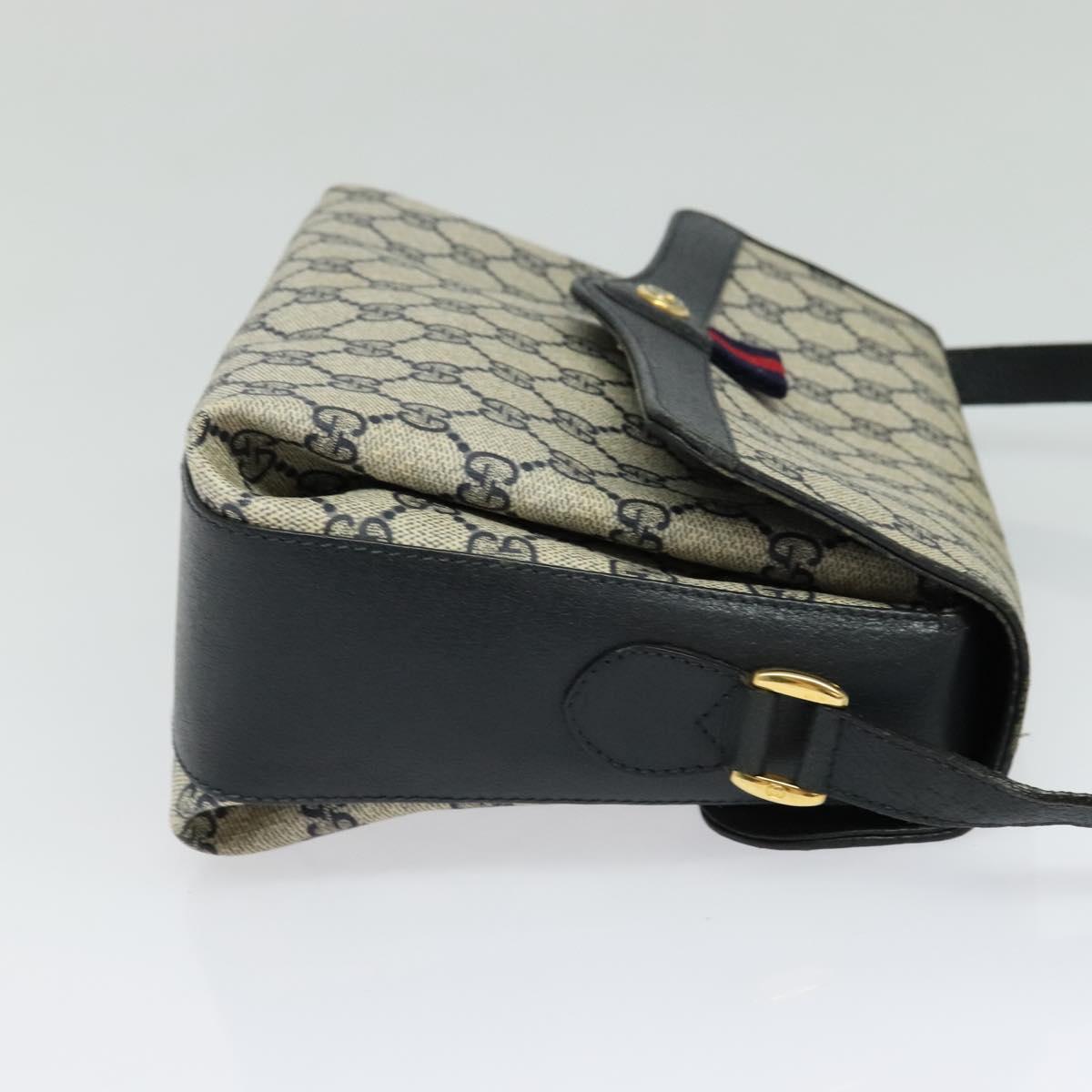 GUCCI GG Supreme Sherry Line Shoulder Bag PVC Navy Gold 904 02 084 Auth BD1652