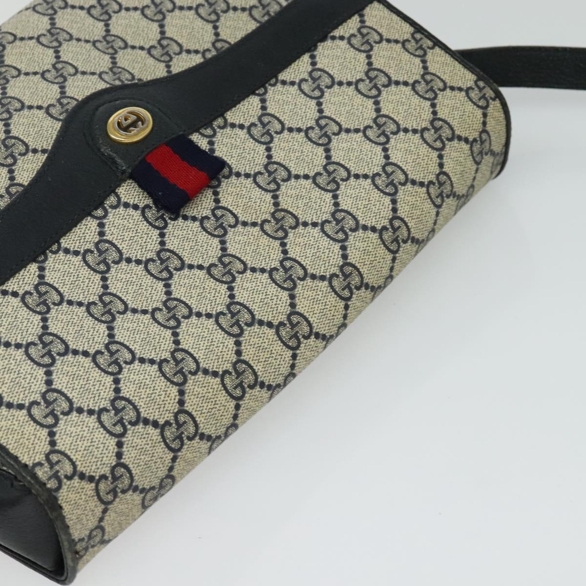 GUCCI GG Supreme Sherry Line Shoulder Bag PVC Navy Gold 904 02 084 Auth BD1652