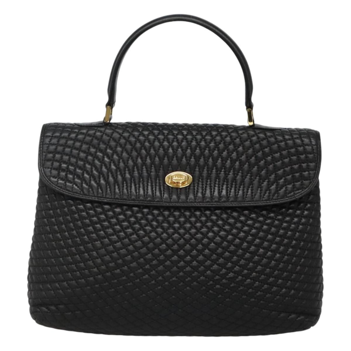 BALLY Hand Bag Leather Black Gold Auth BD1660