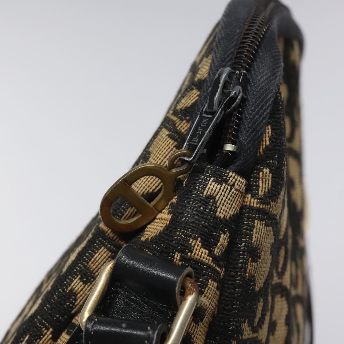 Christian Dior Trotter Canvas Shoulder Bag Navy Gold Auth BD167