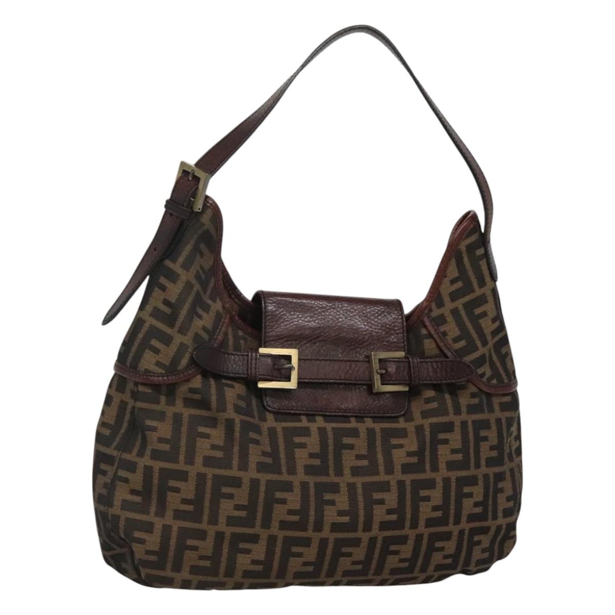 FENDI Zucca Canvas Shoulder Bag Black Brown Auth BD1699V