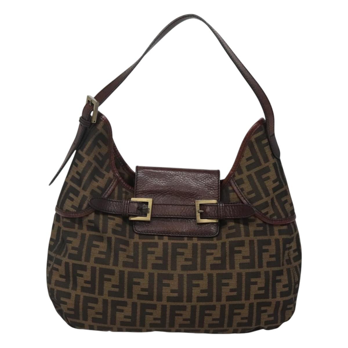 FENDI Zucca Canvas Shoulder Bag Black Brown Auth BD1699V