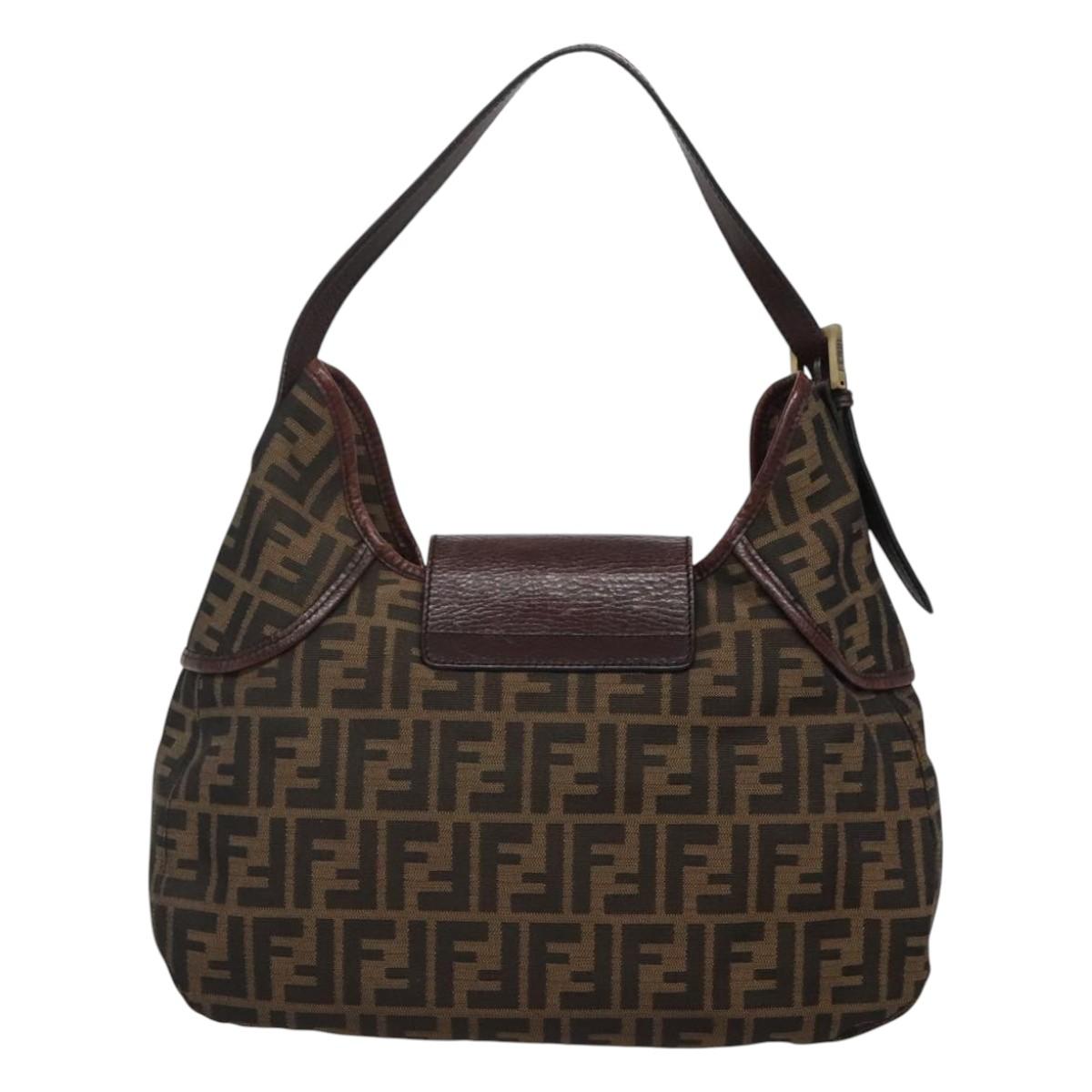 FENDI Zucca Canvas Shoulder Bag Black Brown Auth BD1699V