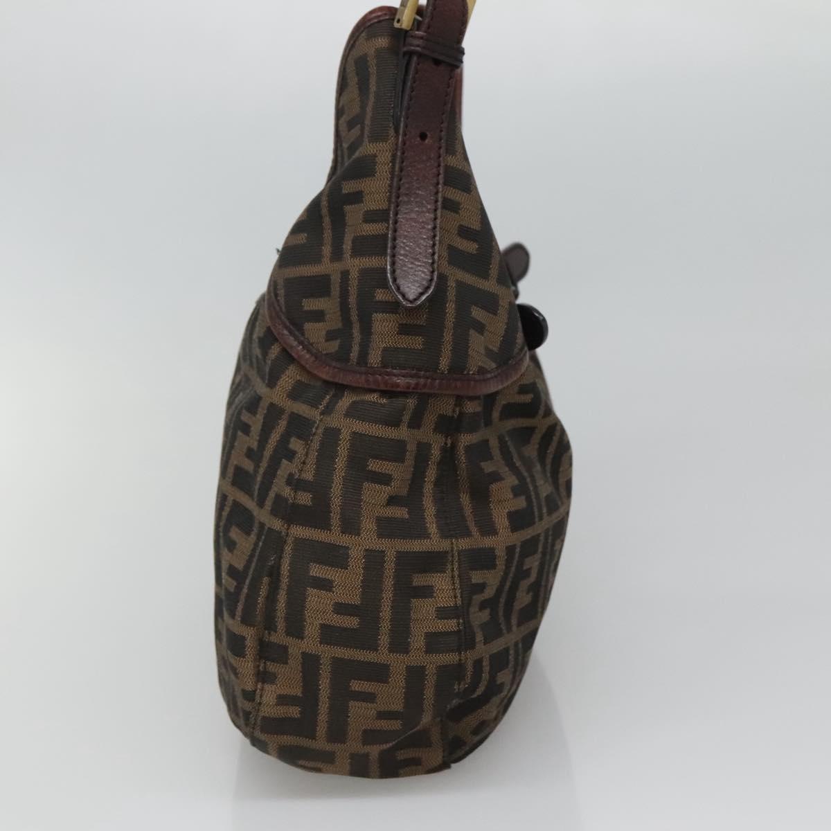 FENDI Zucca Canvas Shoulder Bag Black Brown Auth BD1699V