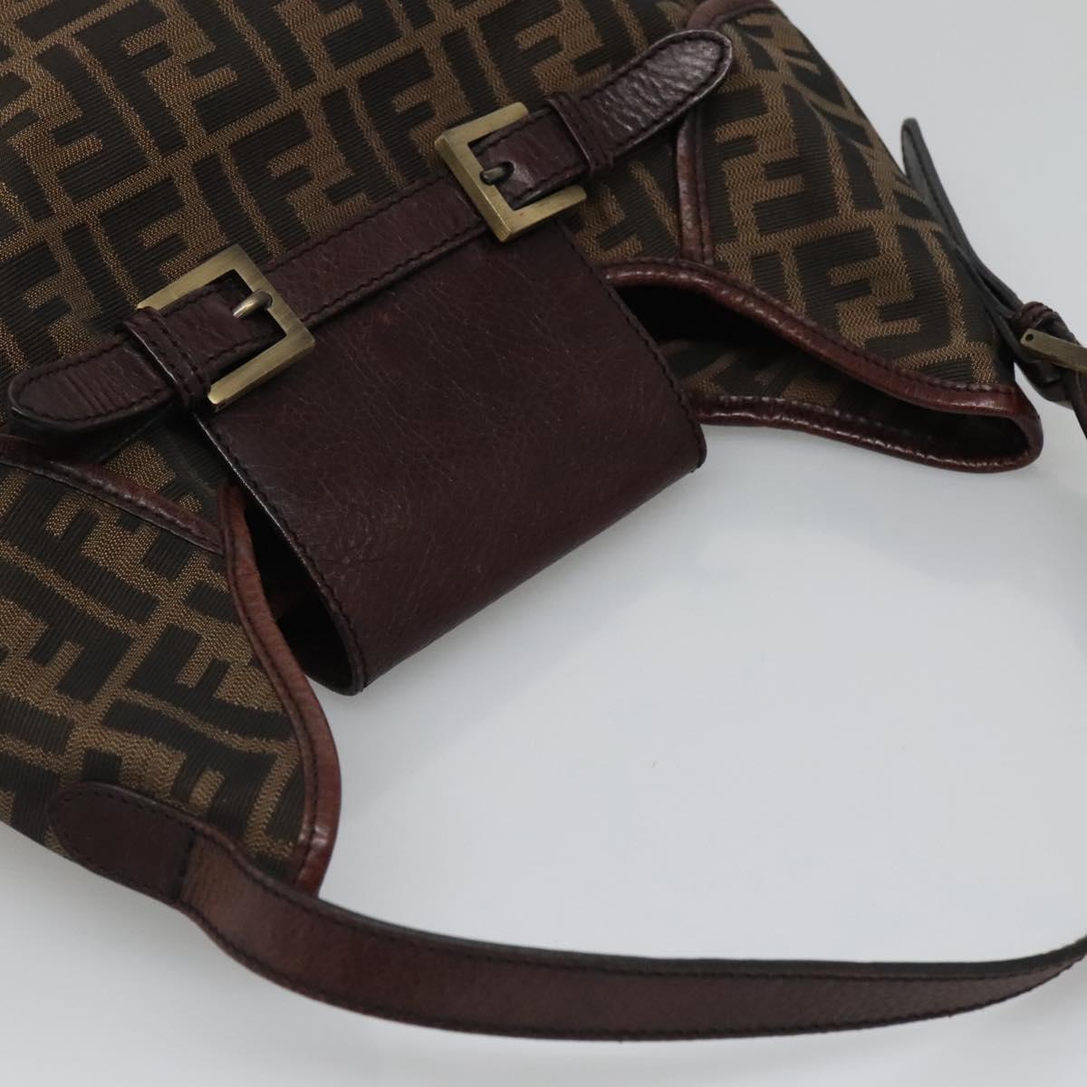 FENDI Zucca Canvas Shoulder Bag Black Brown Auth BD1699V