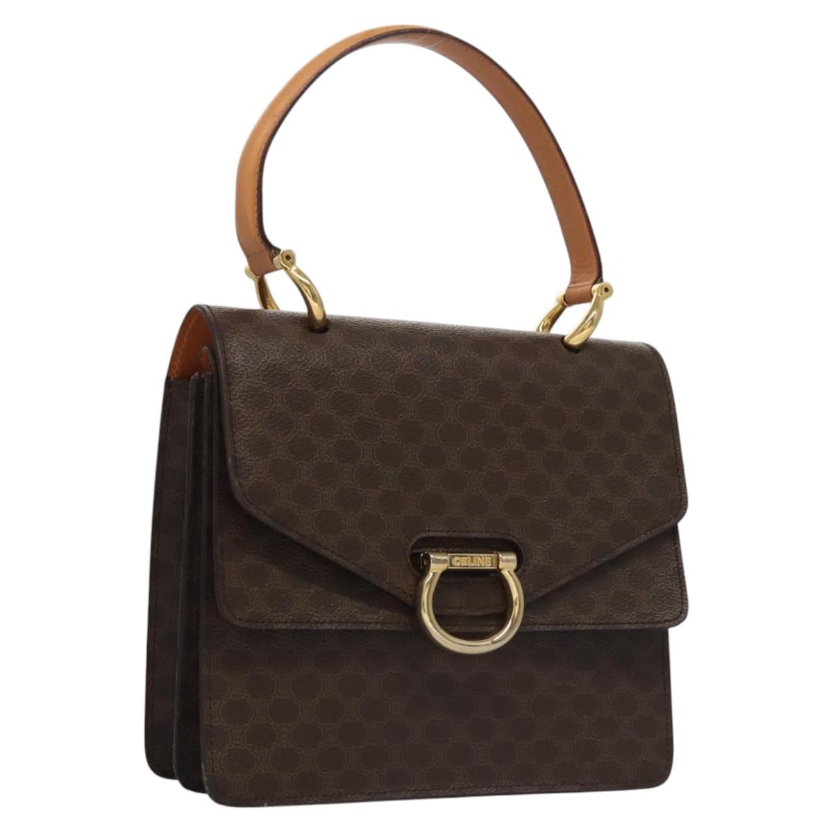 CELINE Macadam Canvas Hand Bag PVC Leather Brown Gold Auth BD171