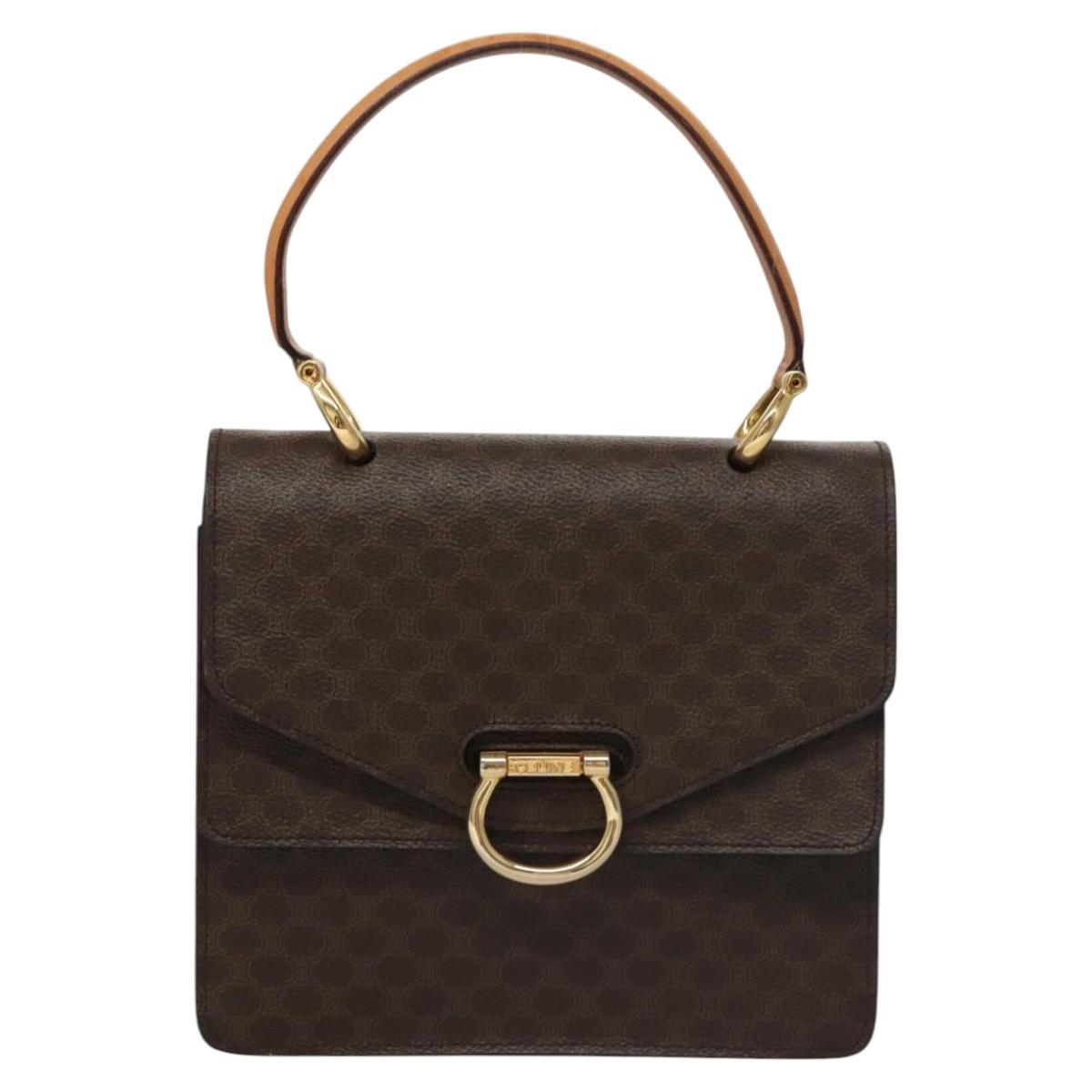 CELINE Macadam Canvas Hand Bag PVC Leather Brown Gold Auth BD171