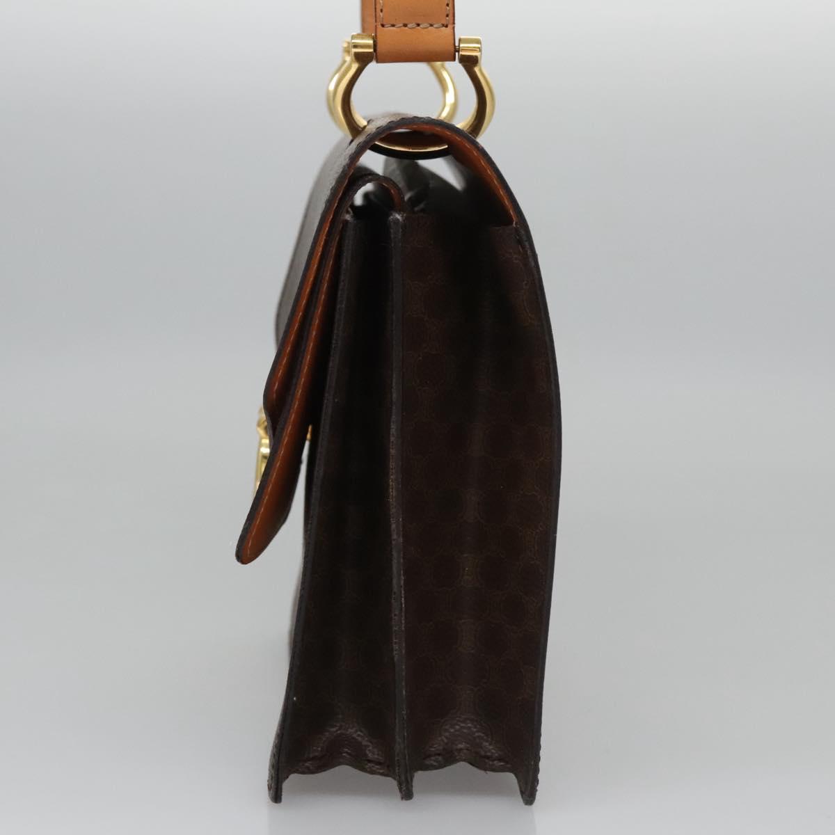 CELINE Macadam Canvas Hand Bag PVC Leather Brown Gold Auth BD171