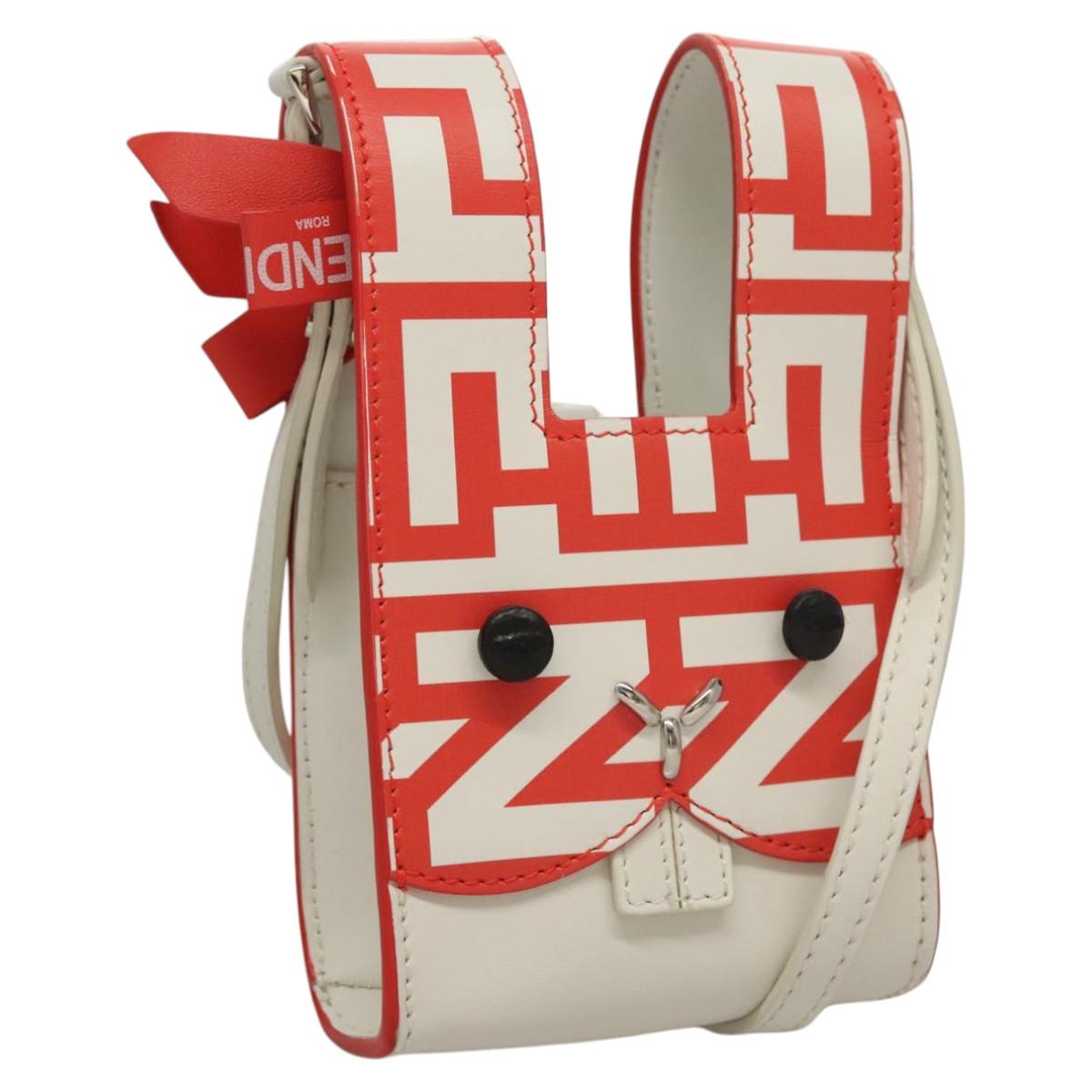 FENDI Bunny Mark Jacobs Collaboration Bag Leather White Red Silver Auth BD1711M