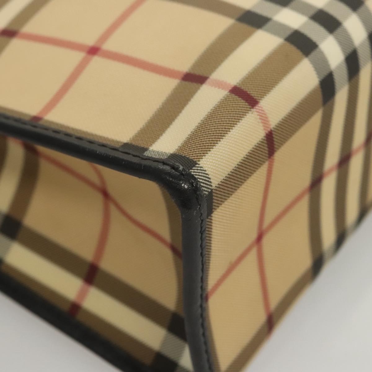 BURBERRY Nova Check Hand Bag PVC Beige Silver black Auth BD1739
