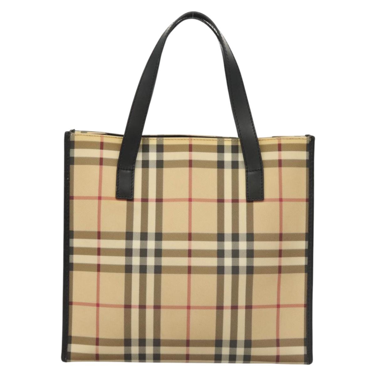 BURBERRY Nova Check Hand Bag PVC Beige Silver black Auth BD1739