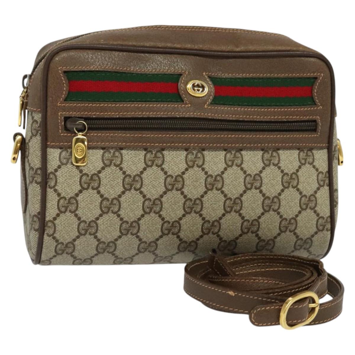 GUCCI GG Supreme Web Sherry Line Bag PVC 2way Beige Gold 56 02 087 Auth BD1741