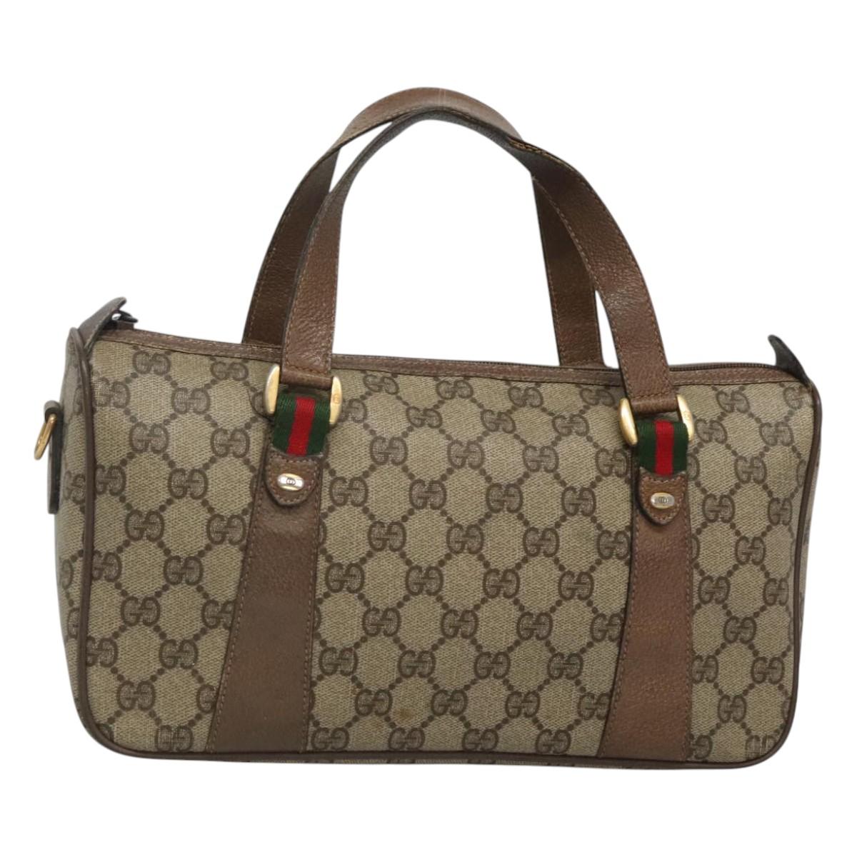 GUCCI Micro GG Supreme Web Sherry Line Hand Bag PVC 2way Beige Gold Auth BD1742