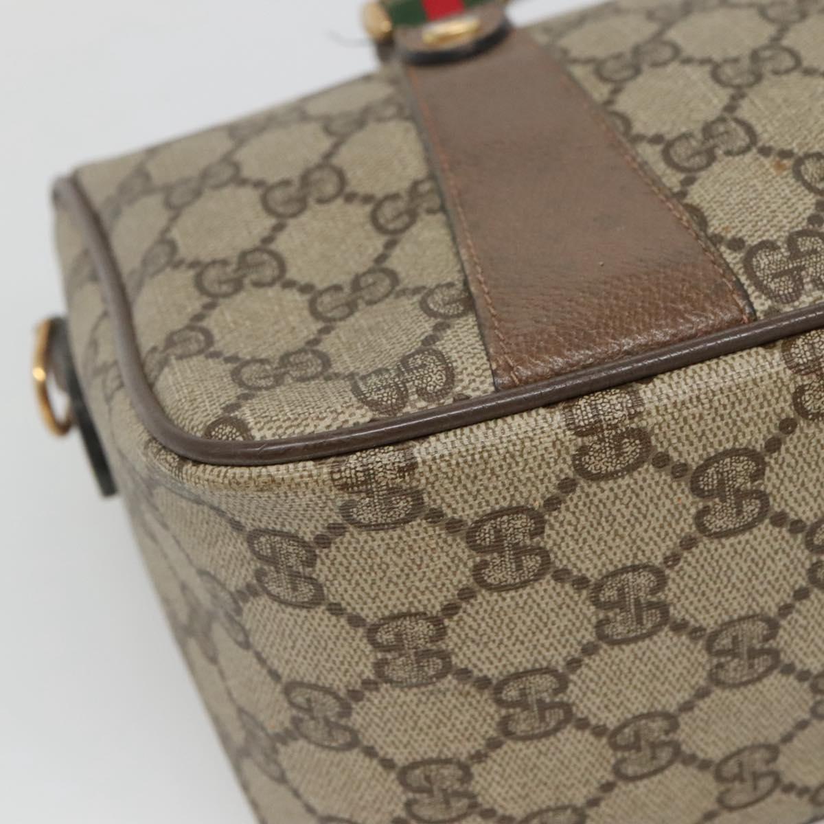 GUCCI Micro GG Supreme Web Sherry Line Hand Bag PVC 2way Beige Gold Auth BD1742