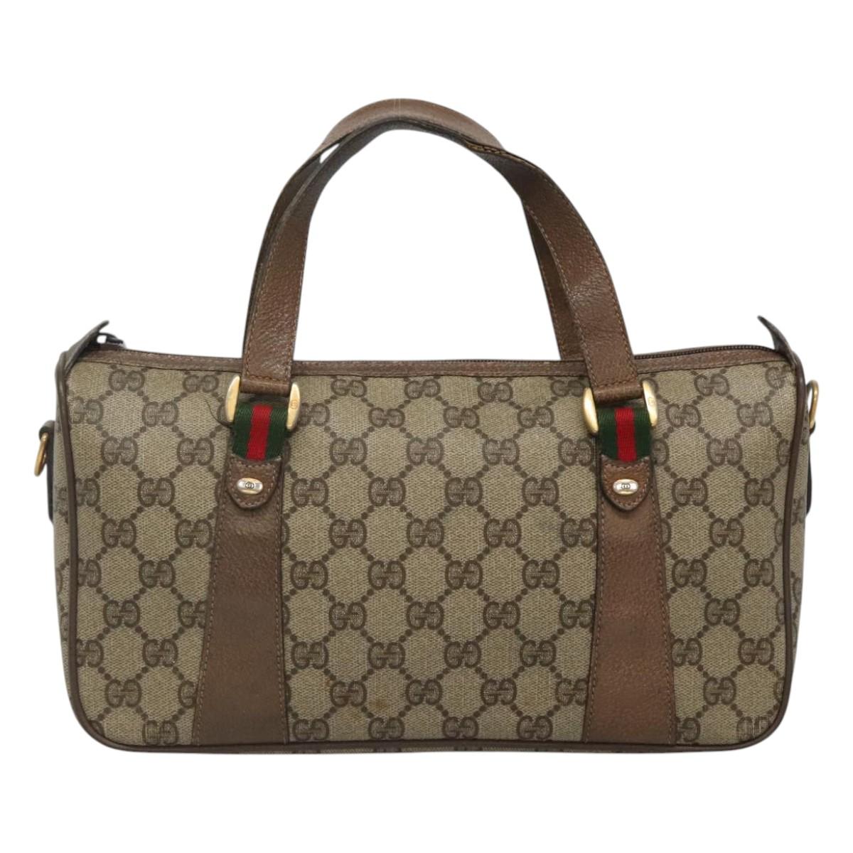 GUCCI Micro GG Supreme Web Sherry Line Hand Bag PVC 2way Beige Gold Auth BD1742