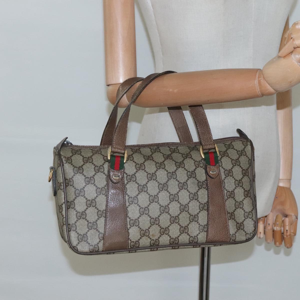 GUCCI Micro GG Supreme Web Sherry Line Hand Bag PVC 2way Beige Gold Auth BD1742