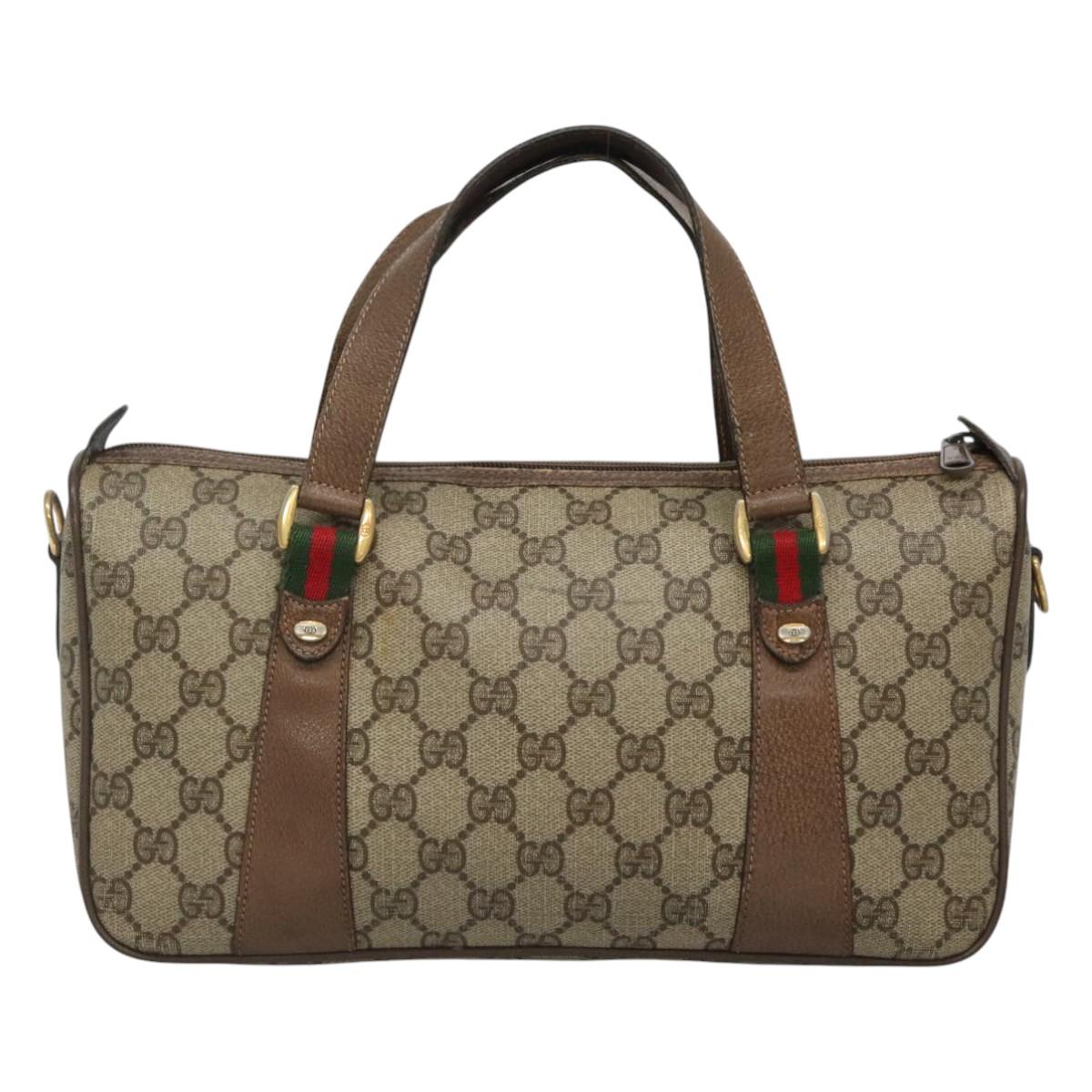 GUCCI Micro GG Supreme Web Sherry Line Hand Bag PVC 2way Beige Gold Auth BD1742
