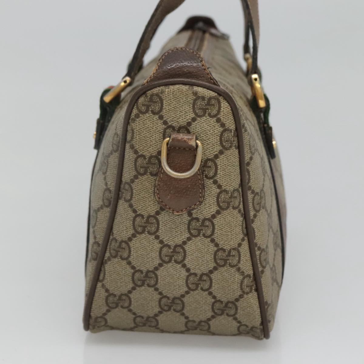 GUCCI Micro GG Supreme Web Sherry Line Hand Bag PVC 2way Beige Gold Auth BD1742