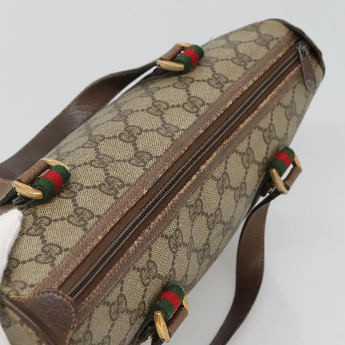 GUCCI Micro GG Supreme Web Sherry Line Hand Bag PVC 2way Beige Gold Auth BD1742