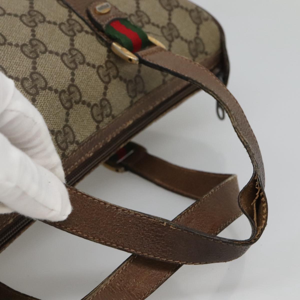 GUCCI Micro GG Supreme Web Sherry Line Hand Bag PVC 2way Beige Gold Auth BD1742