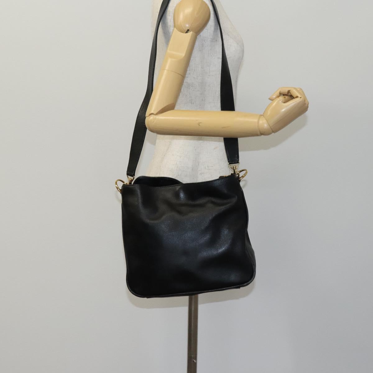 GUCCI Bamboo Hand Bag Leather 2way Black Gold 001 1638 Auth BD1743