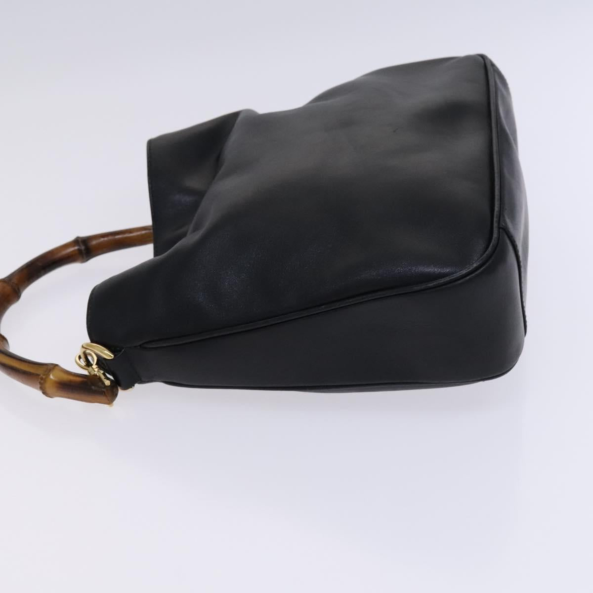 GUCCI Bamboo Hand Bag Leather 2way Black Gold 001 1638 Auth BD1743