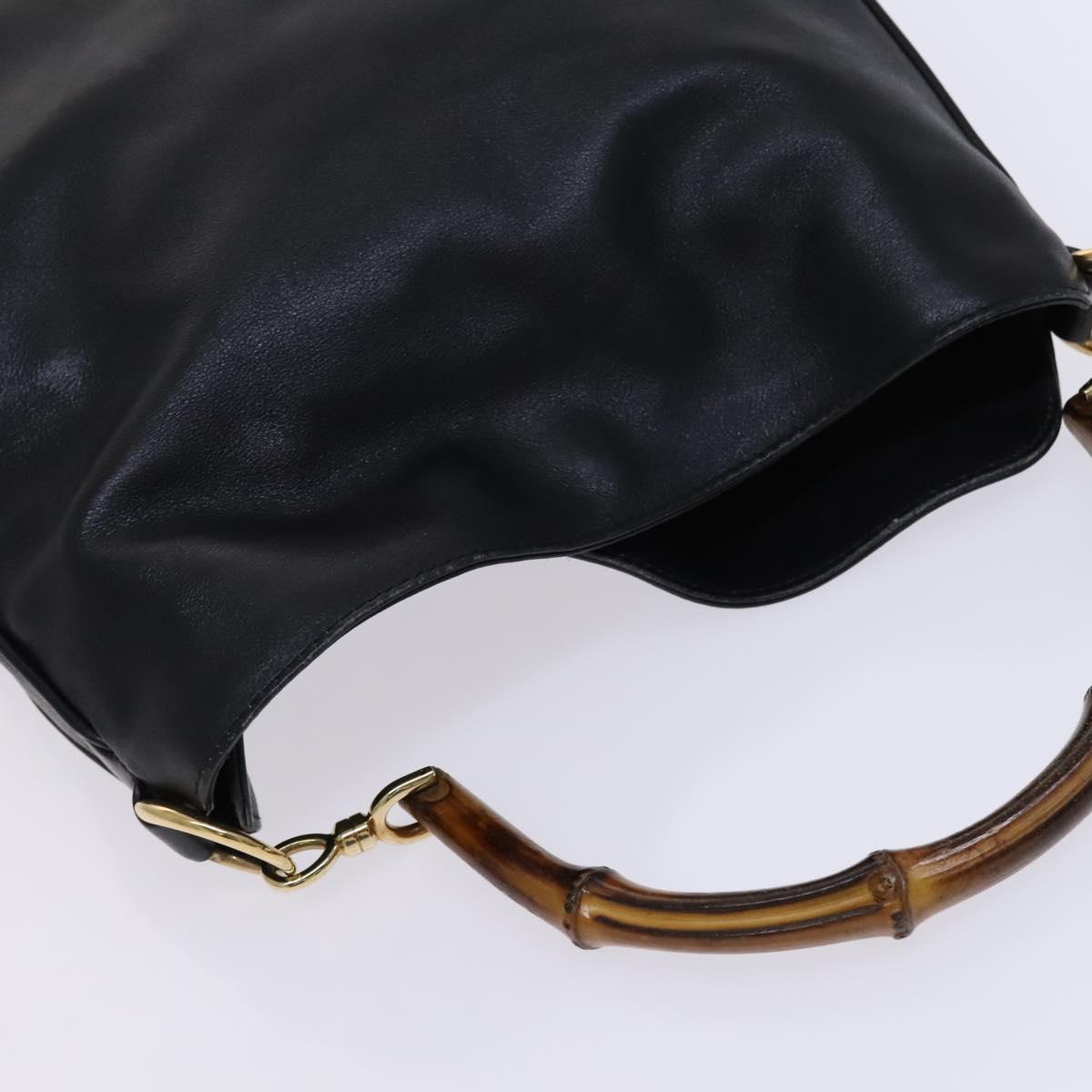 GUCCI Bamboo Hand Bag Leather 2way Black Gold 001 1638 Auth BD1743