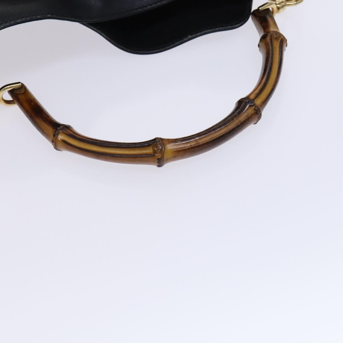 GUCCI Bamboo Hand Bag Leather 2way Black Gold 001 1638 Auth BD1743
