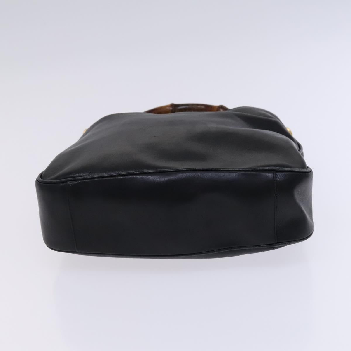 GUCCI Bamboo Hand Bag Leather 2way Black Gold 001 1638 Auth BD1743