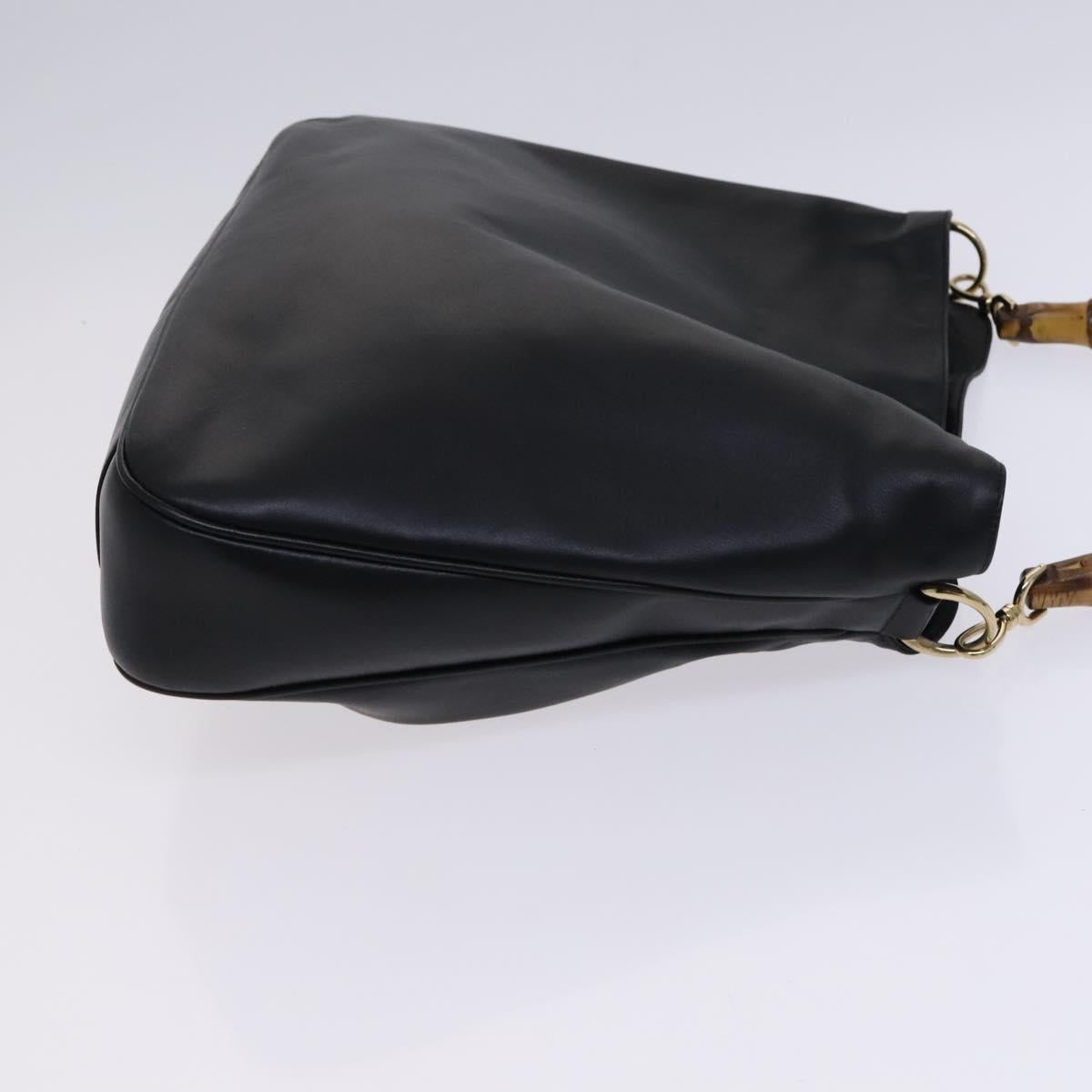 GUCCI Bamboo Hand Bag Leather 2way Black Gold 001 1638 Auth BD1744