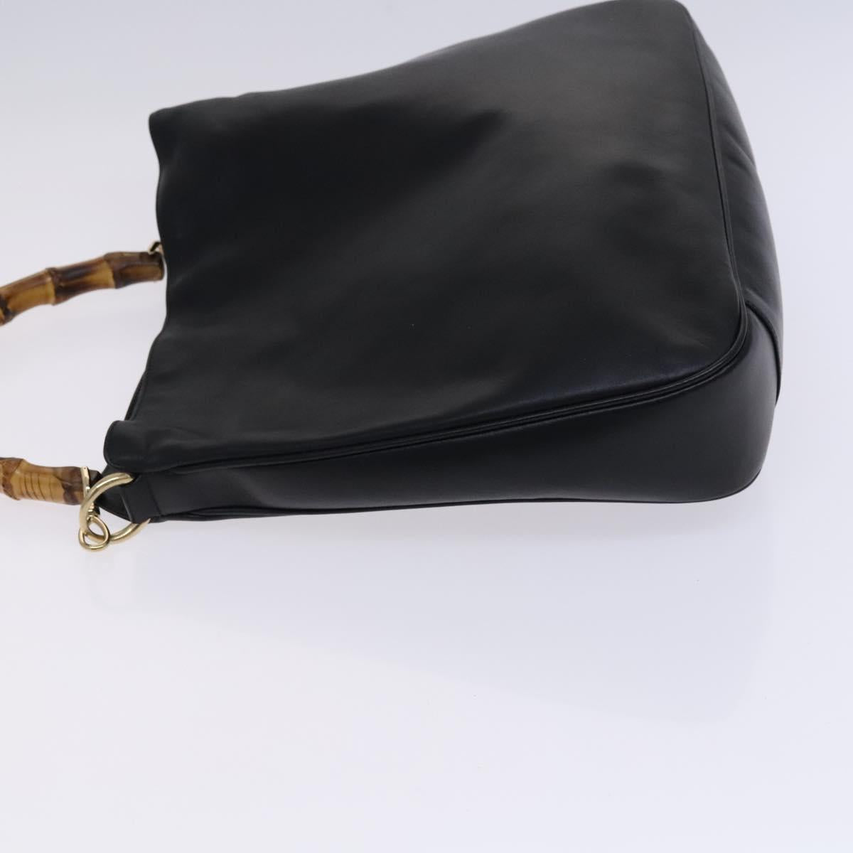 GUCCI Bamboo Hand Bag Leather 2way Black Gold 001 1638 Auth BD1744